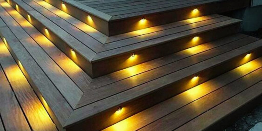 deck lights installed in wooden deck