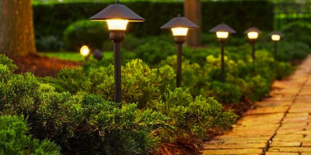 pathway lights installed in a public foot path