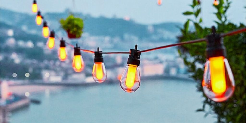 string lights hanging with a beautiful background