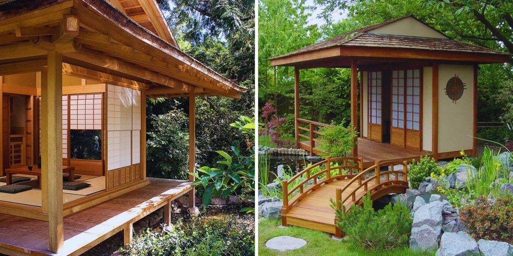 Japanese style gazebo in small garden