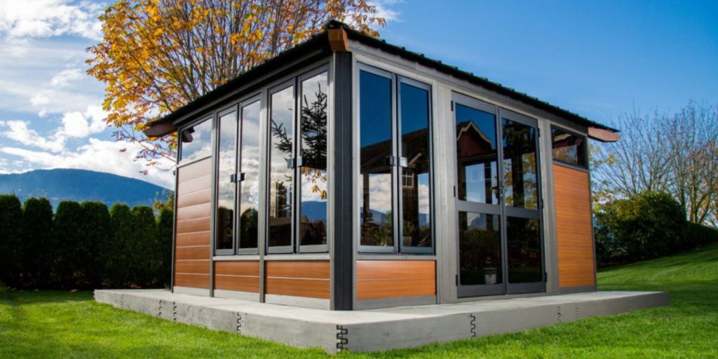 A Gazebo that has prominent glass doors