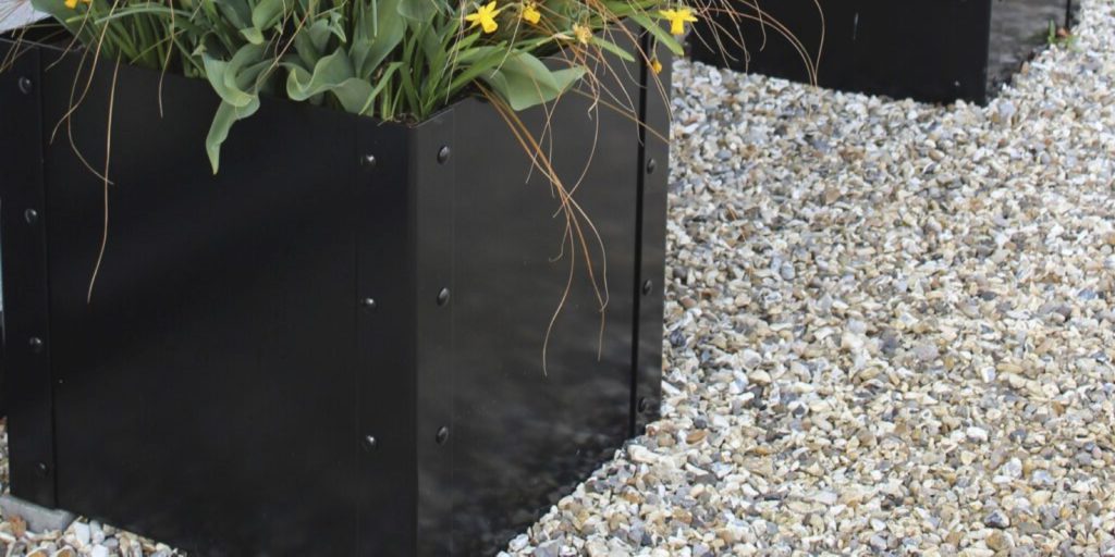 Monochrome Metal Pots with Black Gravel